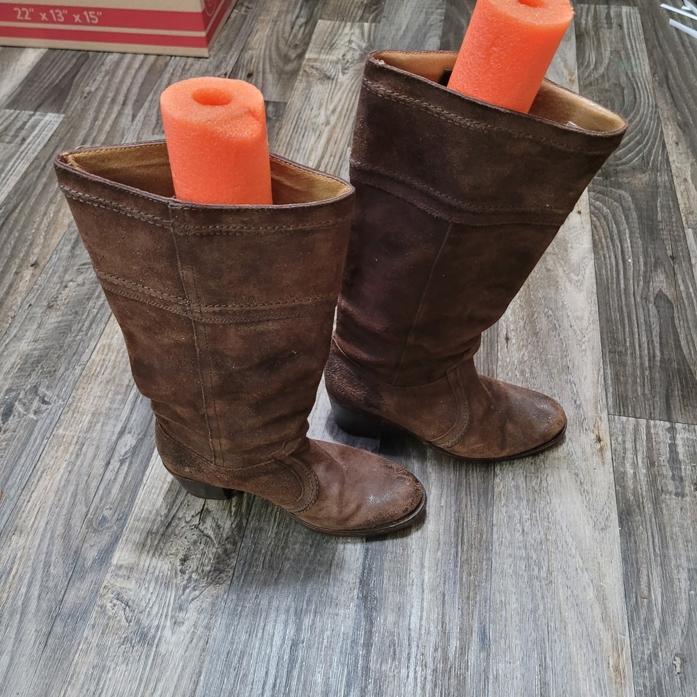 Frye Womens Jane Stitch Boots Brown Suede Leather Chunky Block Heel 9 B